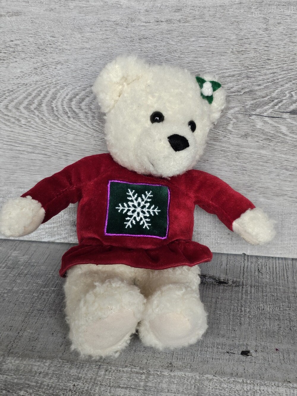 Hallmark Cards Inc White Teddy Bear Plush Kiss Kiss 10" Mistletoe